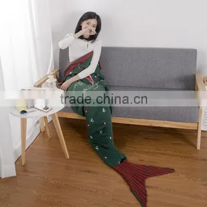 Wholesale High Quality Christmas Green Knitted Mermaid Tail Blanket for Children thumbnail-1