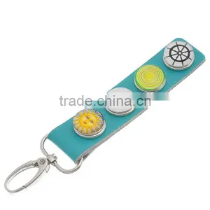 Green Real Leather Glass Snap Button Key Chain W/Lobster Clasp thumbnail-1