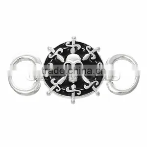 Wholesale Connectors Findings Round Silver Plated Skull Halloween Pattern Enamel Black 6.6cm x 3.7cm3 PCs thumbnail-1