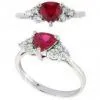Charming 18k Gold Triangle Ruby Engagement and Wedding Rings for Women thumbnail-1