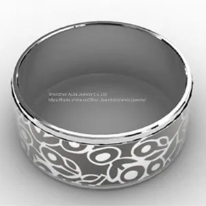 Black Enamel Silver Plated Stainless Steel Bangle For Gift thumbnail-4