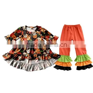 New Wholesale Girls Boutique Outfits 2017 Kids Halloween Clothing Design Pumpkin Appliqued Baby Clothing China thumbnail-1