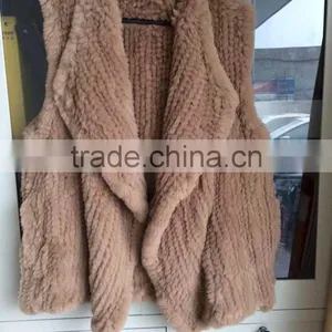 YR779 Top Quality Fur Waistcoat Genuine Rex Rabbit Hand Knit Fur Gilet thumbnail-1