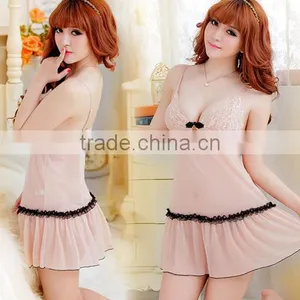 100% Nylon Apricot Sexy Lingerie Sleepwear New Premium Skirt With Shoulder-straps Dress Wholesale Selling Qipao Deduction thumbnail-1
