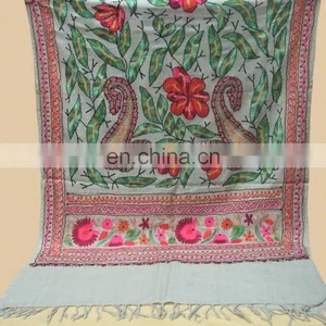 All Over Embroidered Pure Wool Pashmina Shawls thumbnail-1