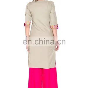 Premium Quality Viscose Fabric Knee Length Embroidered Lady Kurtis thumbnail-2