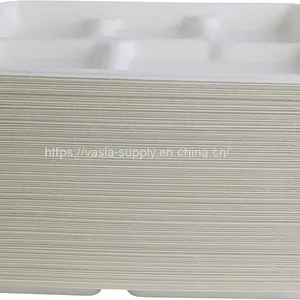 Wholesale Biodegradable Sugarcane Tableware Pile Food on 8“x10“ Bagasse Trays Does NOT Bend for Family Cookouts thumbnail-2
