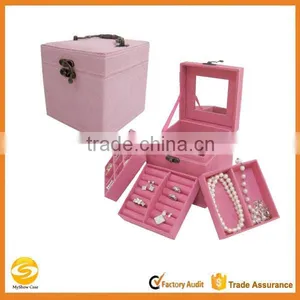 Three-layer Princess Suede Velvet Jewelry Box / Organizer / Display Storage Case With Mirror thumbnail-1