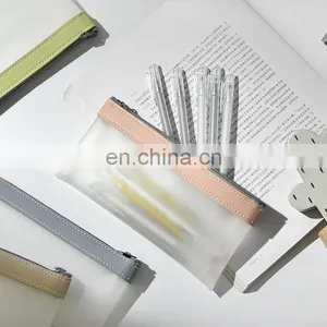Simple Transparent TPU Leather Korean Fashion INS Pencil Bag Pouches Stationery Organizer Pencil Case Pencilcase School Pen Case thumbnail-5