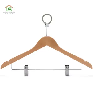 Coat And Suit Chrome Anti-theft Pin Wide Shoulder Wooden Hotel Clothes Hangers thumbnail-5