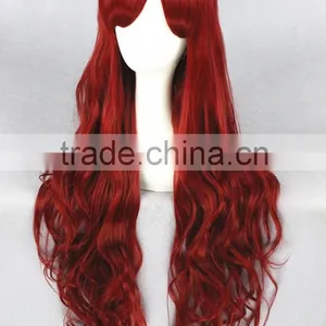 High Quality 80cm Long Curly Dark Red Synthetic Anime Lolita Wig Cosplay Costume Fashion Hair Wig Party Wig Quality Choice thumbnail-3