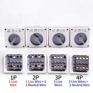 Lockable IP66 Waterproof Rotary Isolator Switch, 10A 32A 1-4 Pole Single/Three Phase Isolation Disconnect Switch thumbnail-2