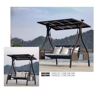 Solar LED Light Metal Outdoor Swing Chair With Sun Canopy, 2/3 Person Patio Glider Swing With Cup Holders & Storage Pocket for Garden, Villa Courtyard thumbnail-4