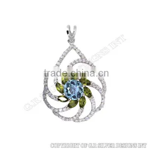 Peridot Pendants Sterling Silver,cz Pendant Sets,silver Pendant Jewelry Supplies thumbnail-1