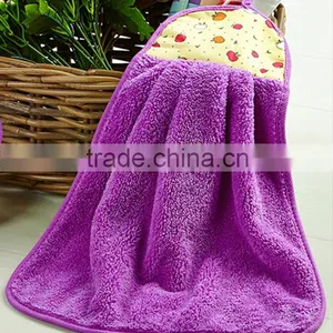 100% Microfiber Coral Fleece Hangle Hand Towel thumbnail-1
