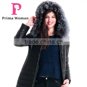 Winter Women Leather Medium Length Slim Fit Embroidered Coat With Brown Fox Hat Clothes thumbnail-3