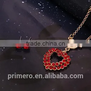 New Arrival High Quality Red Crystal Stone Love Heart Ladies Stud Earrings / Necklaces Jewelry Sets thumbnail-6