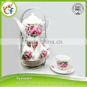 2015 Spring Fair New Design Fine Porcelain Tea Set With Flower Decal Printing,ceramic Tea Cup and Saucer thumbnail-4
