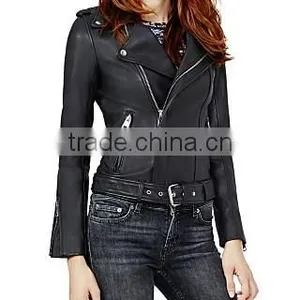 Beautiful Big Zip Handle Motorcycle Leather Custom Woman Jackets thumbnail-1