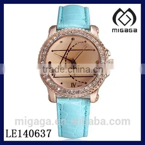 Light Blue Cowhide Leather Quartz Movt Girls's Watches*wholesale Cowhide Watches for Girls thumbnail-1