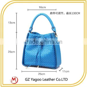 Sky Blue Woven PU Cheap Bucket Bag thumbnail-6