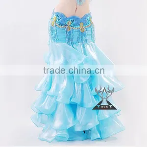 4 Layers Blue Satin Belly Dance Circle Skirt thumbnail-1