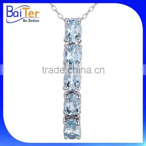 Fashion Rhodium Plated Cubic Zircon CZ 925 Sterling Silver Lab Created Aquamarine Pendant thumbnail-5