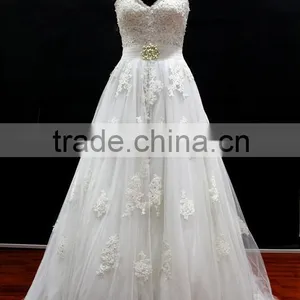 New Beading Lace Appliques Tulle Drapping Belt With Beading Trim Sweetheart Wedding Dress thumbnail-1