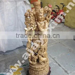 White Wood Krishna Statue thumbnail-2