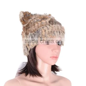 Girls` Fashion Cute Fur Hat Rabbit Fur Hat Hand Knitted Fur Hat KZ140006 thumbnail-4