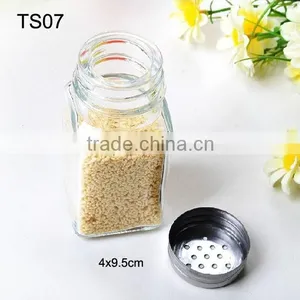 Square Clear Glass Spice Canister Jars With Metal Hole Caps thumbnail-3
