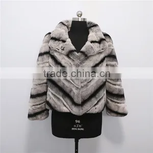 New Fashion Winter Chinchilla Color Sexy Rex Rabbit Fur Coat for Girls thumbnail-1