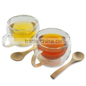 2016 Amazon Hot Sell Double Wall Glass Insulated Tea Cup Coffee Mug 12 oz With Bamboo Teaspoon thumbnail-4