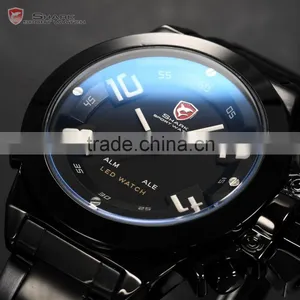 Shark LED Analog Digital Day Date Black Steel Mens Sports Quatrz Wrist Watch thumbnail-2