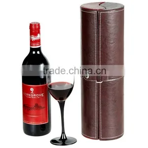Factory Wholesale Custom Crocodile Grain Leather Single Bottled Wine Box, Brown Cylindrical Gift Box thumbnail-2