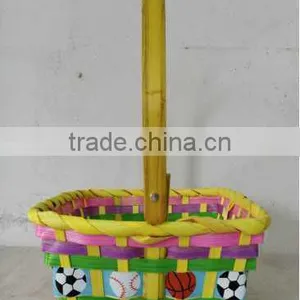 Easter/Spring Bamboo Basket Embellished With Sports Logo Ribbon thumbnail-1