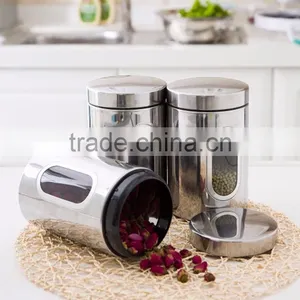 Custom Stainless Steel Tea Coffee Candy Storage Canister With Window thumbnail-4