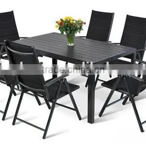 Outdoor Garden Sling Dining Chairs Plastic Wooden Table Furniture thumbnail-1