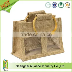 Clear Jute Bag With Window/small Jute Wine Bag With Cotton Material Handle thumbnail-3