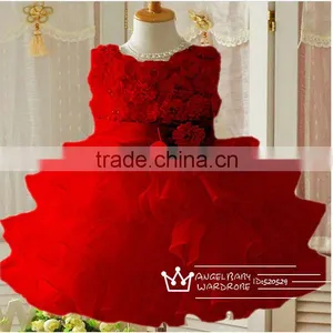 Retail !2014 New Sleeveless Waist Chiffon Dress Girls Toddler 3D Flower Tutu Layered Princess Party Bow Kids Formal Dress--1pcs thumbnail-6