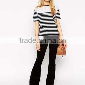 Latest Arrival Slash Neckline Top in Stripe With Woven Panels thumbnail-4