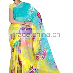 Georgette Printed Saree With Blouse thumbnail-1