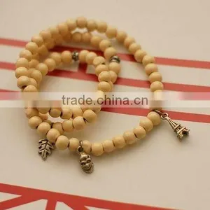 Fashion Wood Bracelets With Eiffel Tower Charm,skull Charm,classic Charm Bracelets thumbnail-1