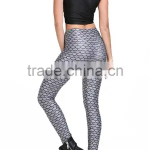 MGOO 2017 Fashion Manufacturer Custom Jersey Leggings 90 Polyester 10 Spandex Leggings Grey Mermaid Scale Print thumbnail-4