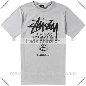 High Quality 100% Cotton Grey Printed Mens Crew Neck T Shirts Graphic Print Short Sleeve T Shirt thumbnail-3