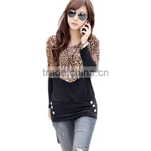 Spring Free Size New Design Korean Style Fashion Cotton Leopard Stitching Long Sleeve Apparel t Shirt thumbnail-1