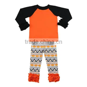 Fall Boutique Orange Icing Raglan Stripe Knit Ruffle Children Outfits Halloween Girls Raglan Outfits thumbnail-2