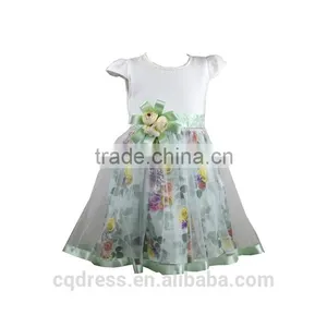 Flower Dream Green Pearl Neckline Gauzy Bubble Kids Dress thumbnail-1