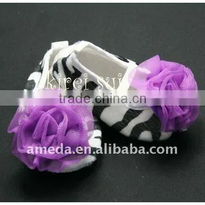 Baby Girl Zebra Crib Shoes With Purple Rosettes 1604 thumbnail-1