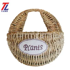 Wholesale Cheap Grass Braid Stitched Natural Hanging Gift Straw Basket thumbnail-2